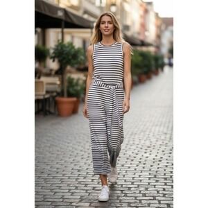 Banana Republic Striped Sleeveless Wide Leg Jumpsuit Blue White Size 0